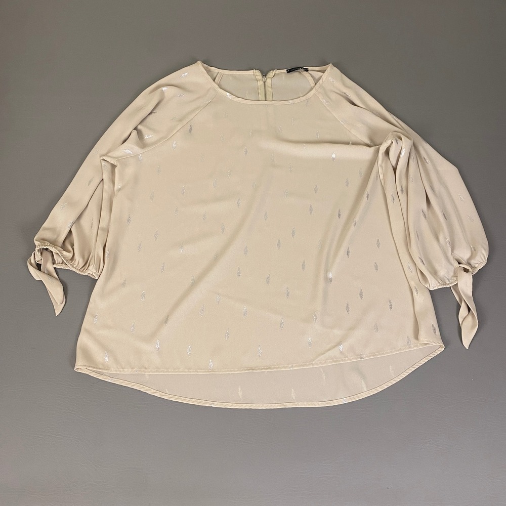 Papermoon Blouse Women's Size XXL Beige Silver Metallic Foil Balloon Sleeve